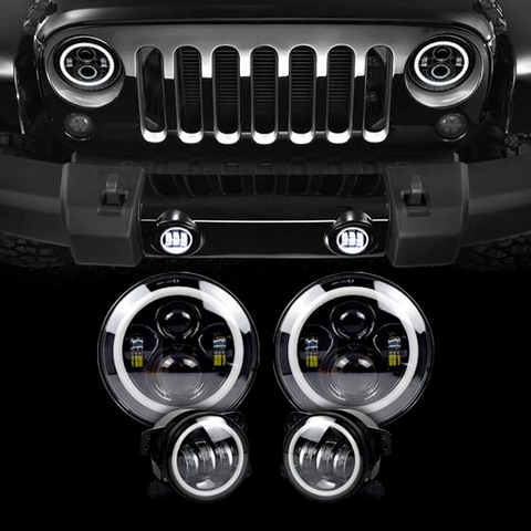 HALO HEADLIGHTS & HALO FOG LIGHTS COMBO PACK FOR 07-18 WRANGLER JK/ JKU