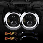 LED HALO HEADLIGHTS W/ DRL & AMBER TURN SIGNALS FOR 97-18 JEEP WRANGLER TJ/ JK